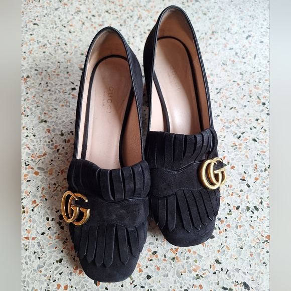 Gucci Marmont Suede Fringe GG Logo‎ Loafer Pumps - Picture 17 of 17
